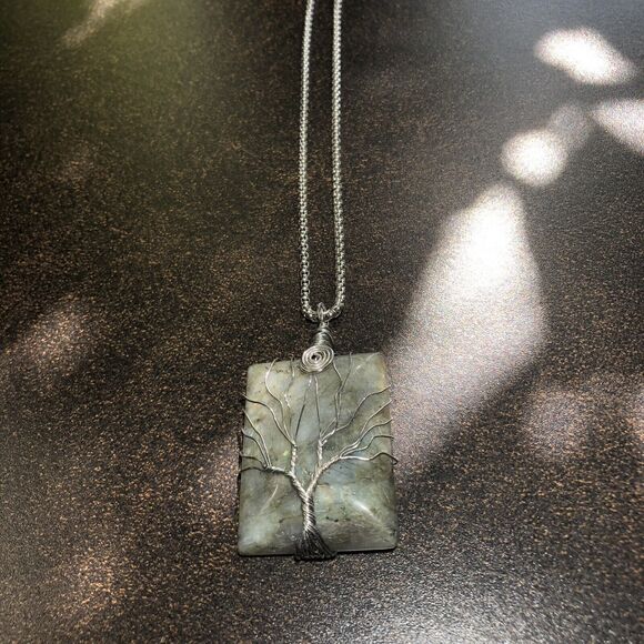 Tree Of Life Pendant Wire Wrap Necklace And Jasper Stone, Reiki, Yoga, Buddhist - Picture 2 of 8